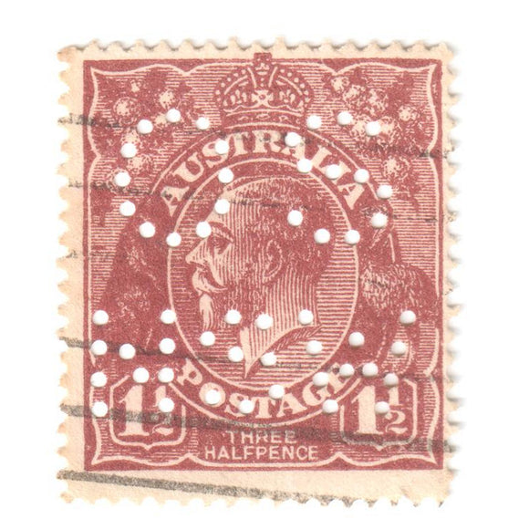 Australian 1 1/2 Penny Brown KGV King George V Stamp - Perforated OS NSW Type 2 Second Watermark