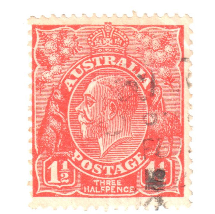 Australian 1 1/2 Penny Red KGV King George V Stamp - Type 5 Small Multiple Watermark