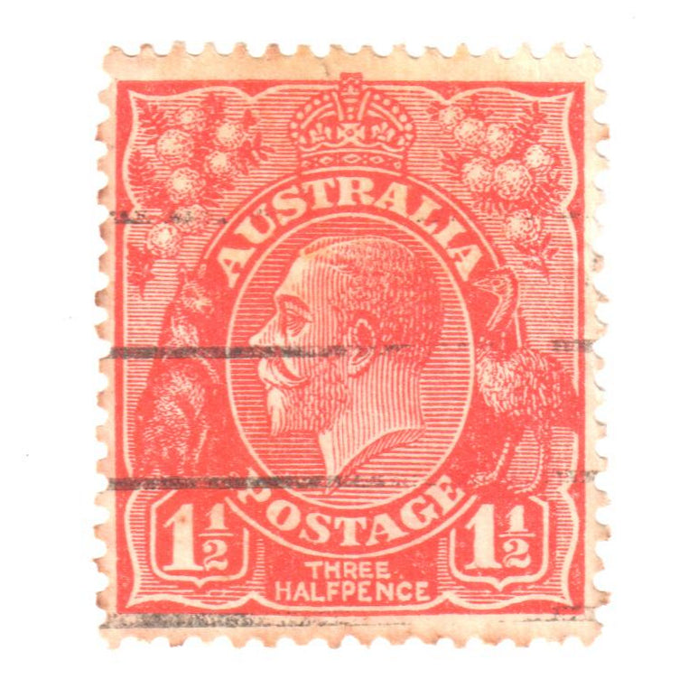 Australian 1 1/2 Penny Red KGV King George V Stamp - Type 5 Multiple Watermark