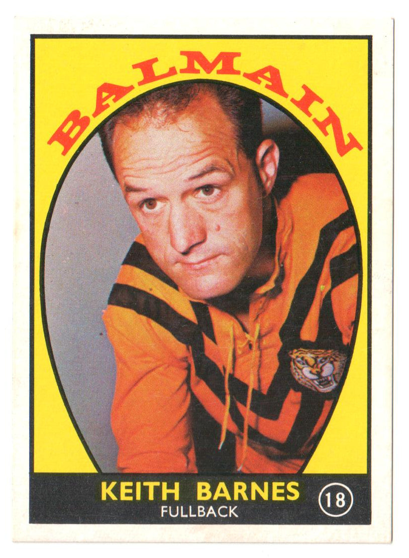 Scanlens 1968 A Grade NRL Football Card #18 - Keith Barnes - Balmain