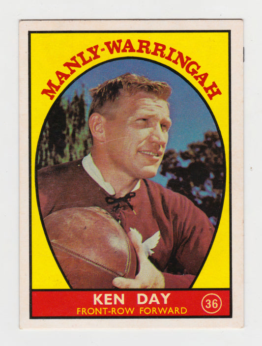Scanlens 1968 A Grade NRL Football Card #36 - Ken Day - Manly Warringah