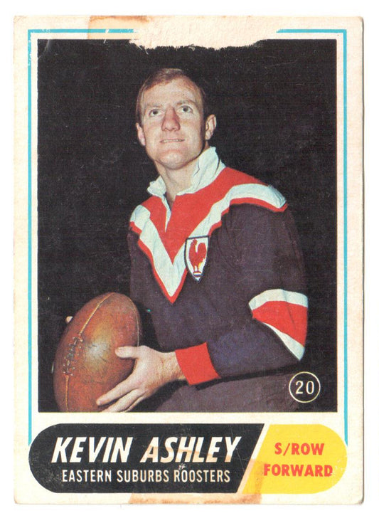 Scanlens 1969 A Grade NRL Football Card  #20 - Kevin Ashley - Eastern Suburbs Roosters