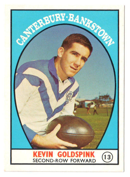 Scanlens 1968 A Grade NRL Football Card #13 - Kevin Goldspink - Canterbury Bankstown
