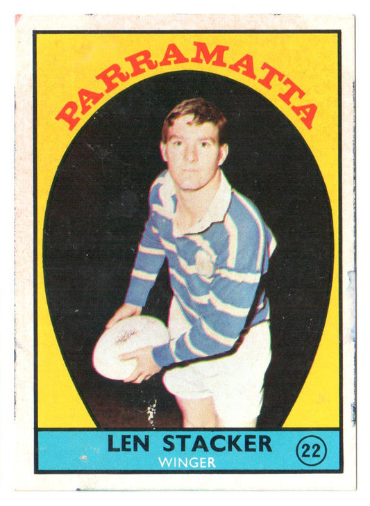 Scanlens 1968 A Grade NRL Football Card #22 - Len Stacker - Parramatta