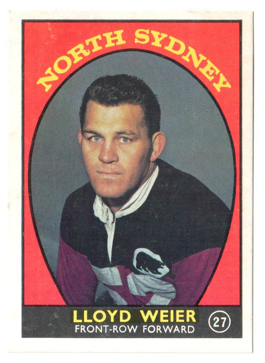 Scanlens 1968 A Grade NRL Football Card #27 - Lloyd Weier - North Sydney