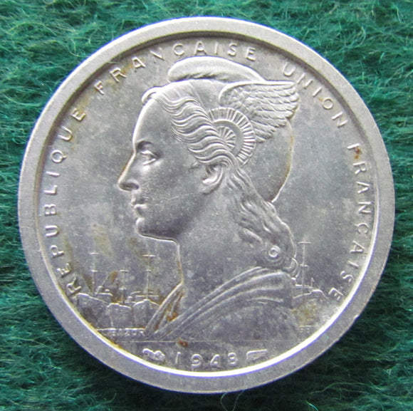 Madagascar 1943 2 Franc Coin - Circulated