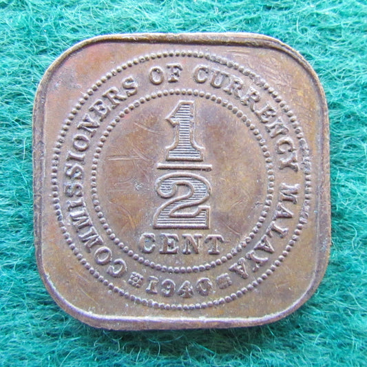Malaya 1940 1/2 Half Cent King George VI Coin - Circulated