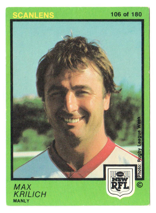 Scanlens 1982 NSW RFL Football Card 106 of 180 - Max Krilich - Manly