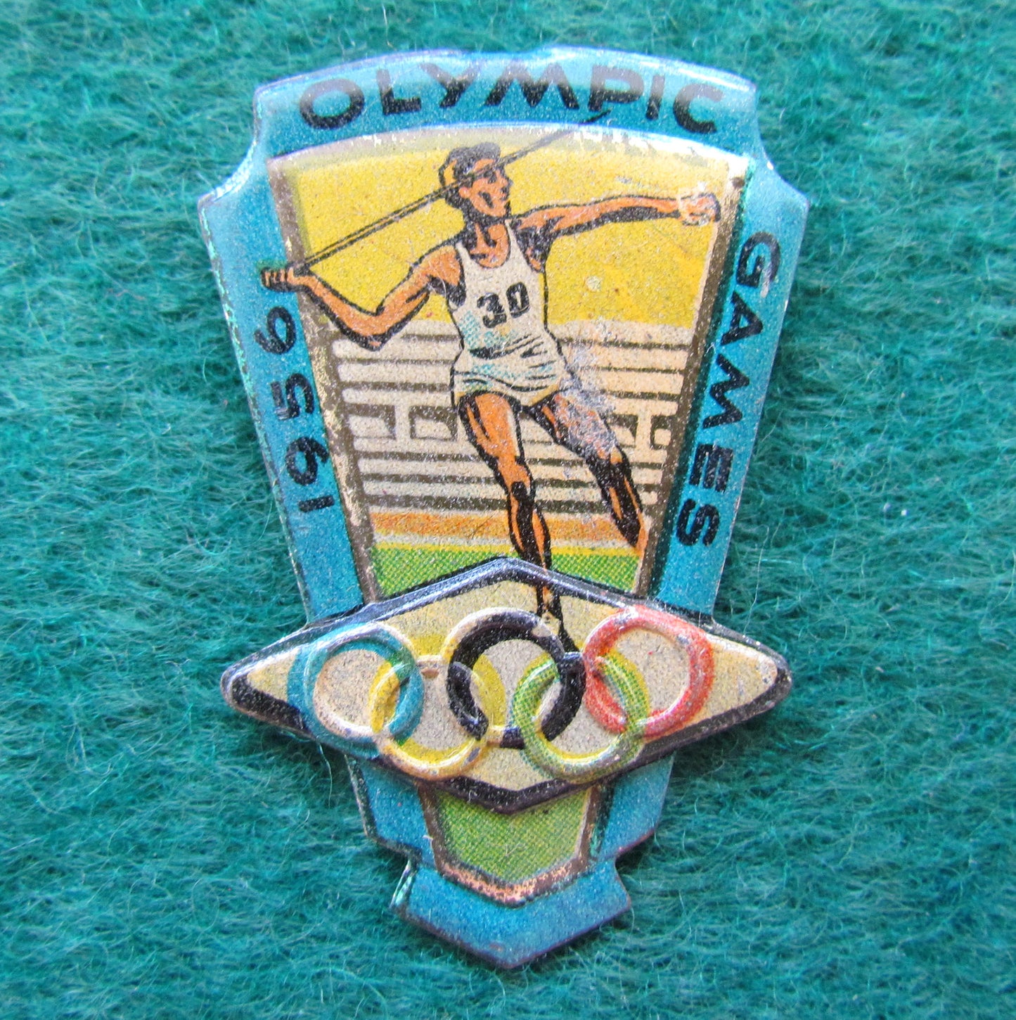 Australian Melbourne 1956 Olympic Javelin Throwing Tin Badge