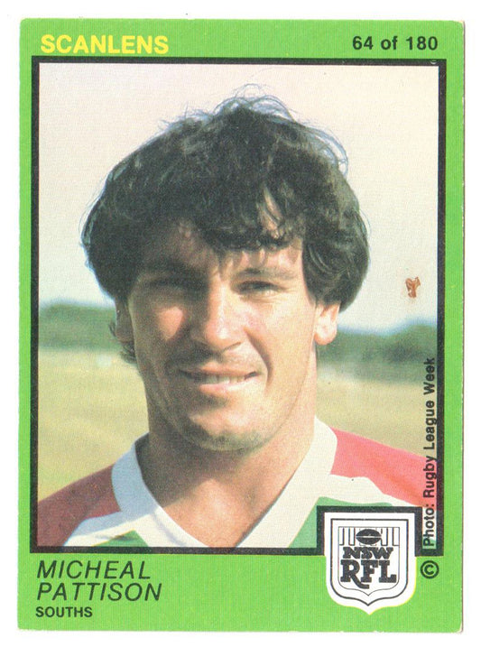 Scanlens 1982 NSW RFL Football Card 64 of 180 - Michael Pattison - Souths