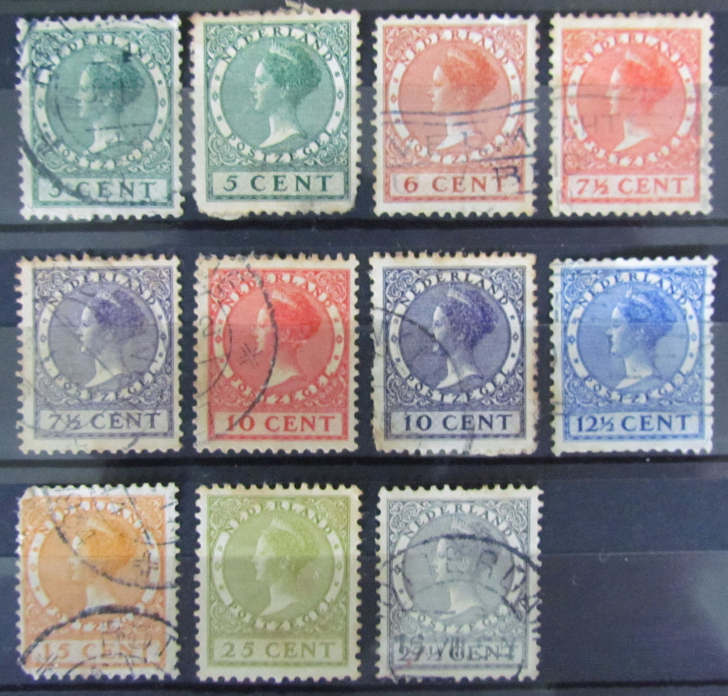 Dutch Netherlands 1924 Queen Wilhelmina Group Of Stamps (11) Cancelled