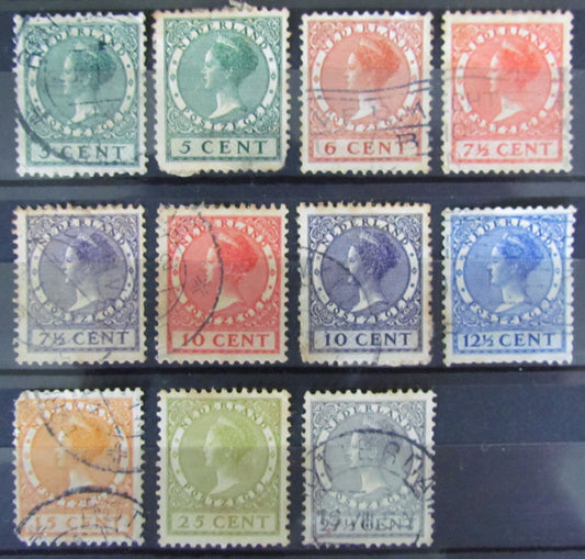 Dutch Netherlands 1924 Queen Wilhelmina Group Of Stamps (11) Cancelled