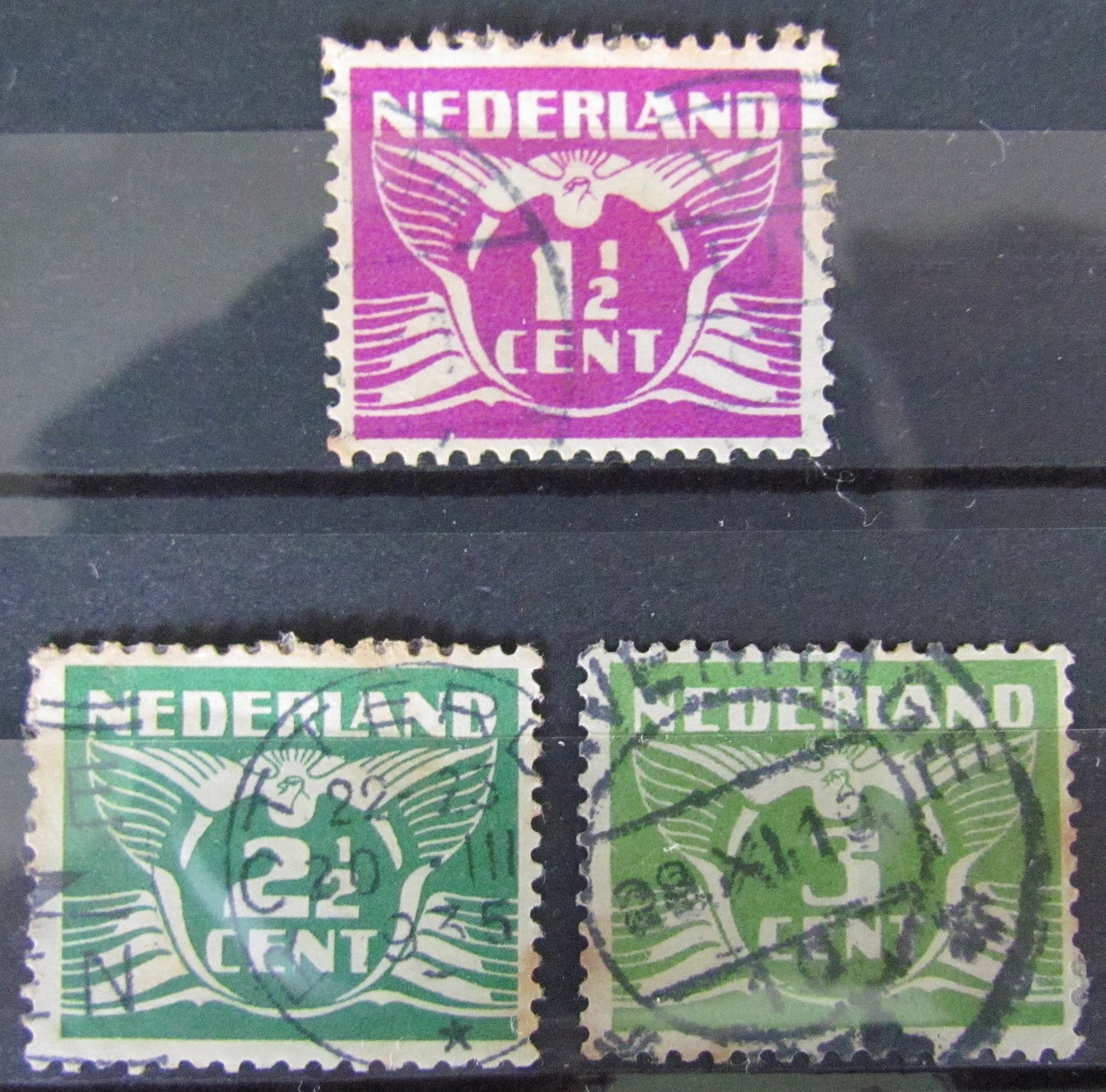 Dutch Netherlands 1924 Carrier Pigeon Group Of Stamps (3) Cancelled
