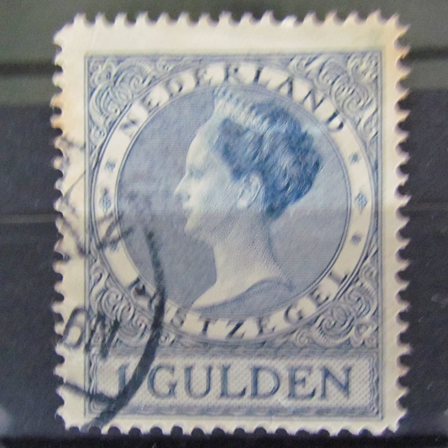 Dutch Netherlands 1924 1 Gulden Queen Wilhemina Blue Stamp Cancelled