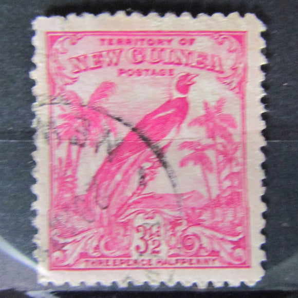 New Guinea 1920's -30's 3 1/2 Penny Bird Of Paradise Red Stamp Cancelled