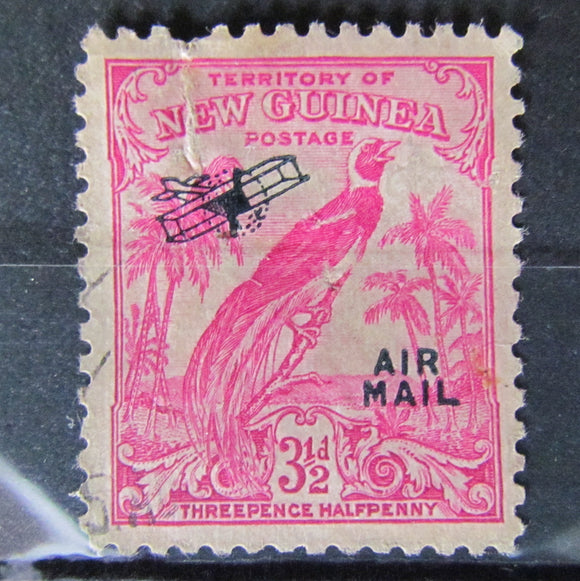 New Guinea 1920's -30's 3 1/2 Penny Bird Of Paradise Air Mail Red Stamp Cancelled