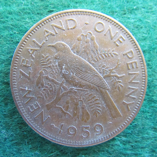 New Zealand 1959 Penny Queen Elizabeth II Coin