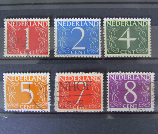 Dutch Netherlands 1946 Numeral Stamp Group (6) Cancelled