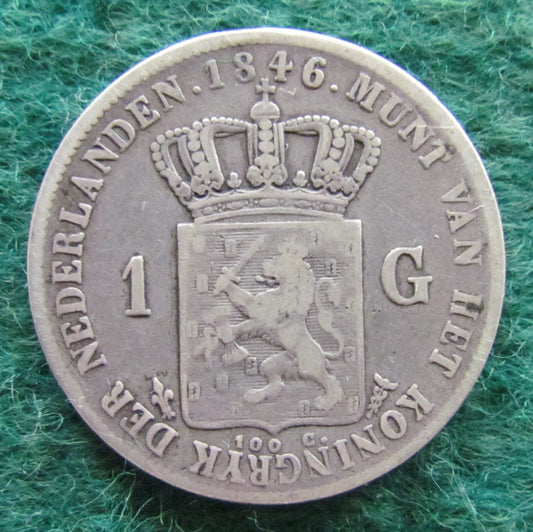 Netherlands 1846 1 Guilder King William II Coin - Circulated