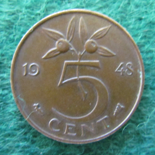 Netherlands 1948 5 Cent Wilhelmina Coin