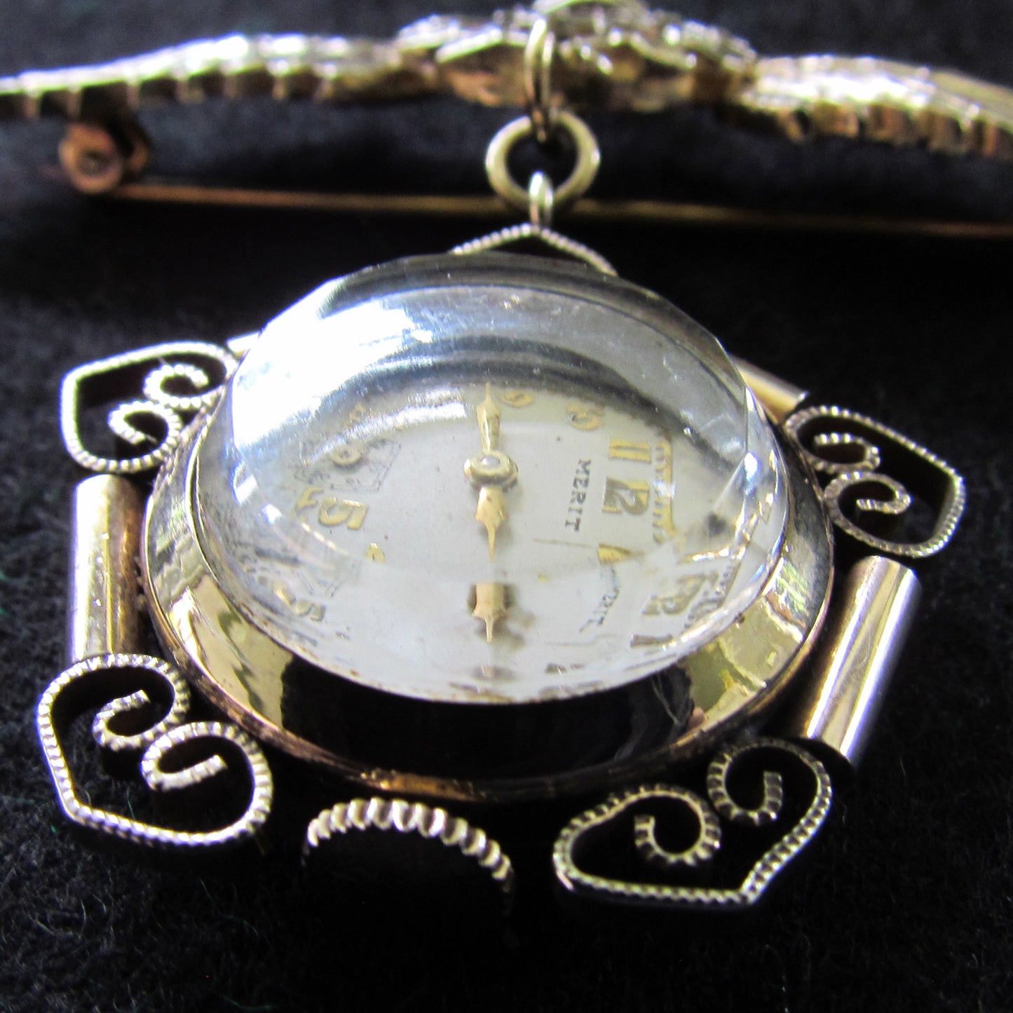 Canadian Gold Gilt WWII Sweethearts Lapel Watch With Enameled Back By Merit Working