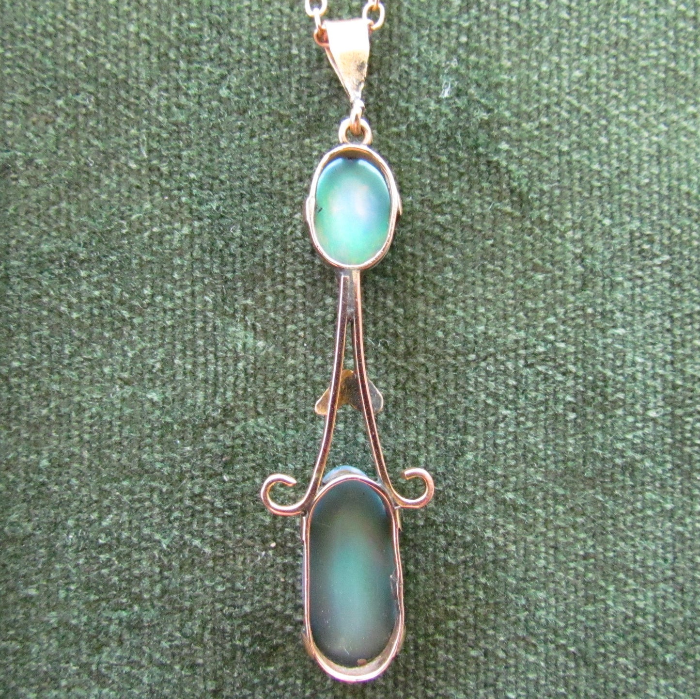 Unmarked Double Black Opal Doublet Pendant And Chain