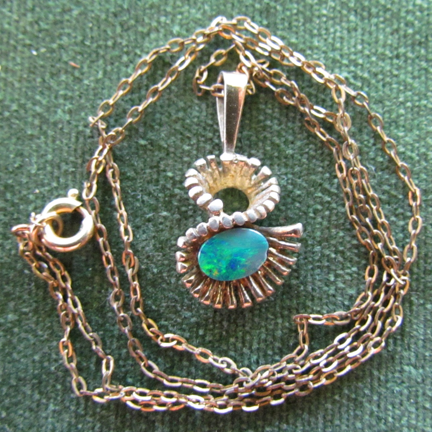 Gilt Pendant With Chain Set With An Opal Doublet