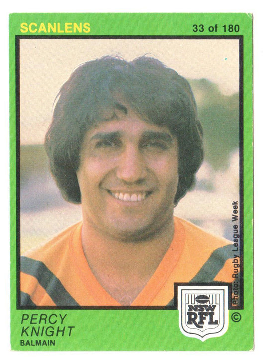 Scanlens 1982 NSW RFL Football Card 33 of 180 - Percy Knight - Balmain