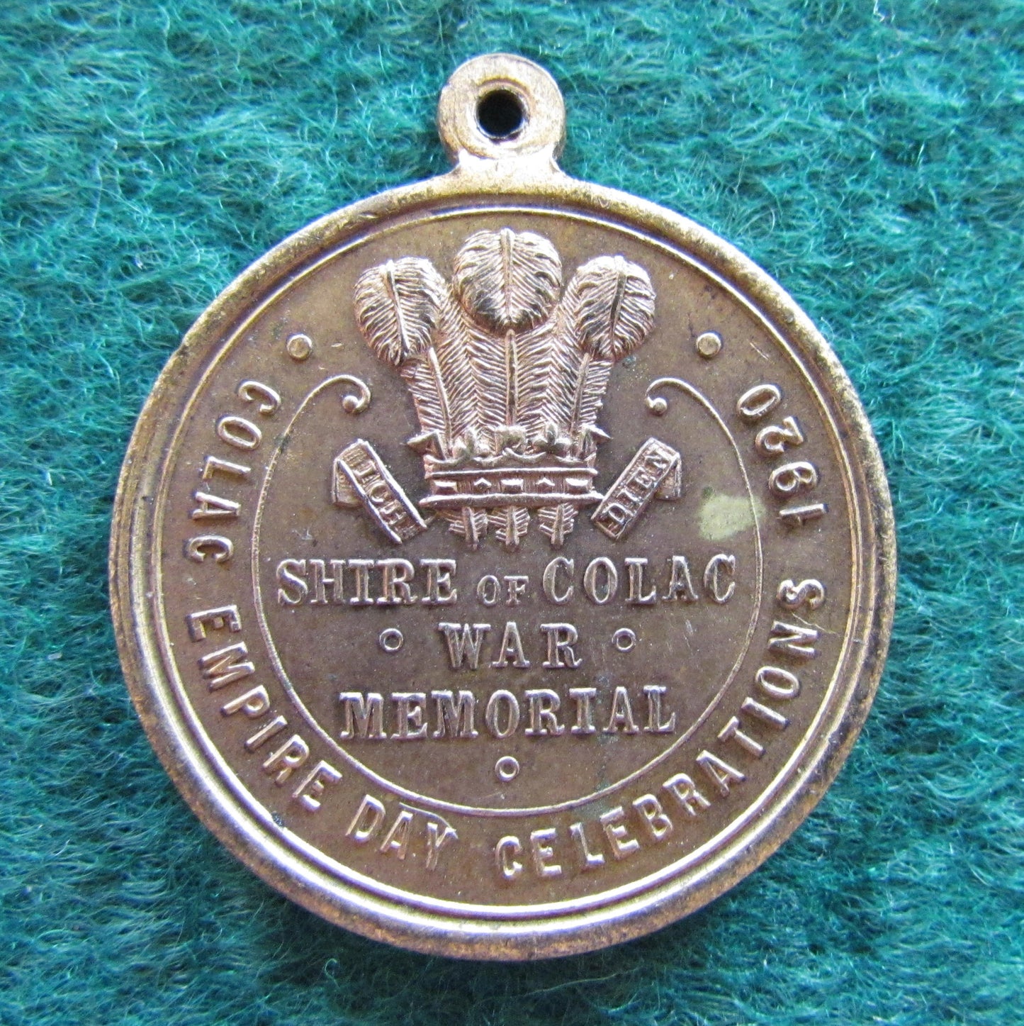 Prince of Wales Colac Empire Day Celebrations 1920 Shire Of Colac War Memorial Medallion