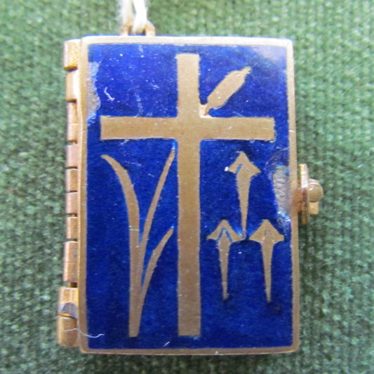 Gilt Miniature Blue Enameled Book Containing Stations Of The Cross With Bale