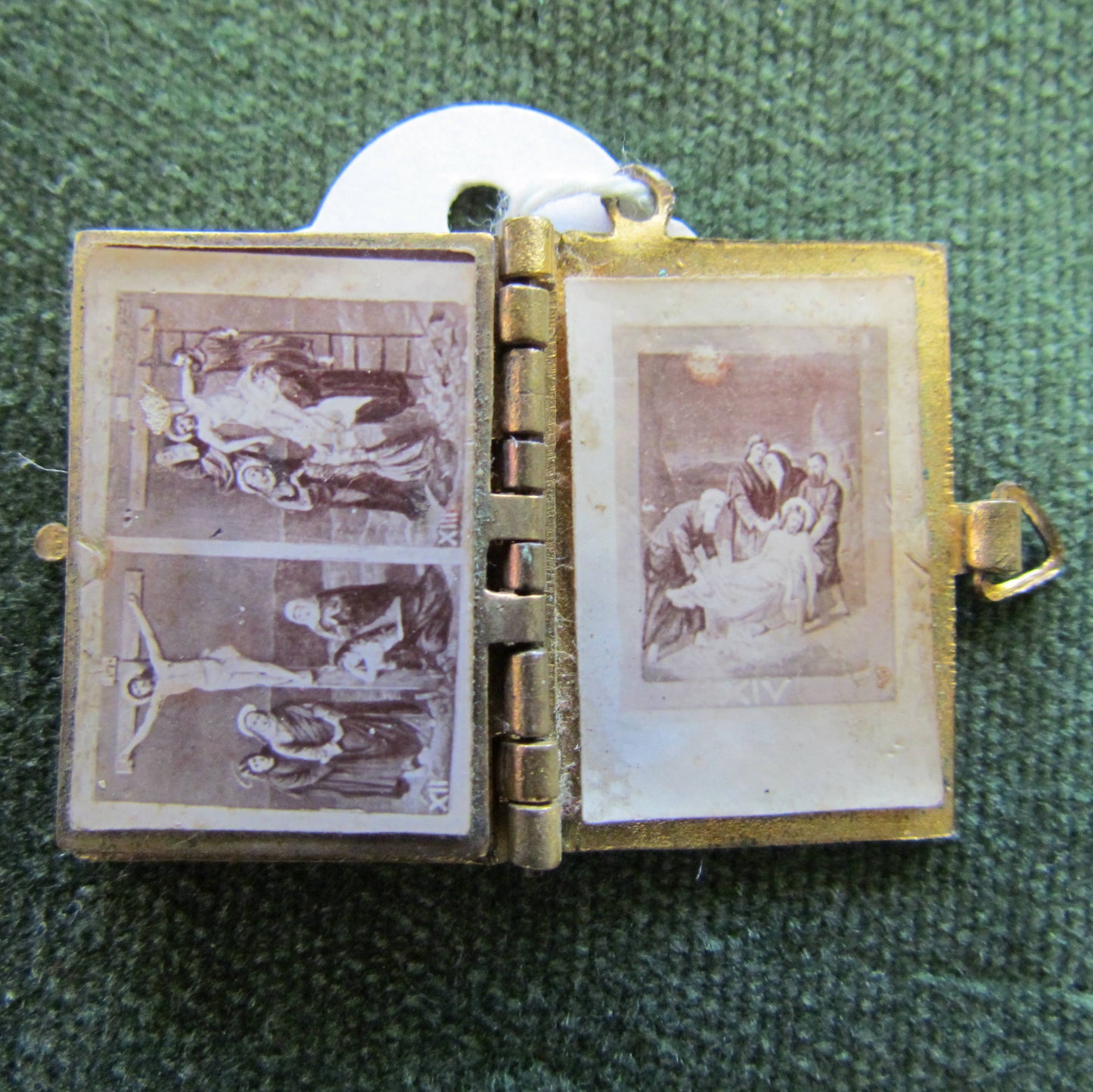 Gilt Miniature Blue Enameled Book Containing Stations Of The Cross With Bale