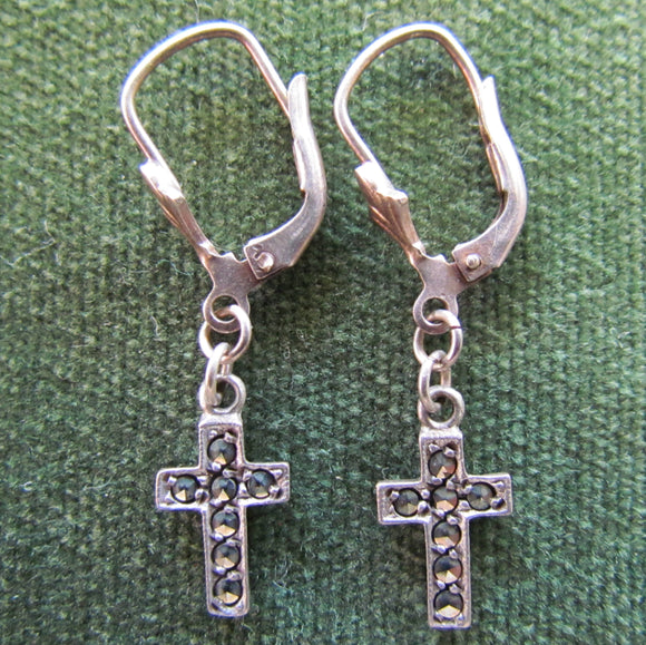 Marcasite Crucifix Earrings For Pierced Ears