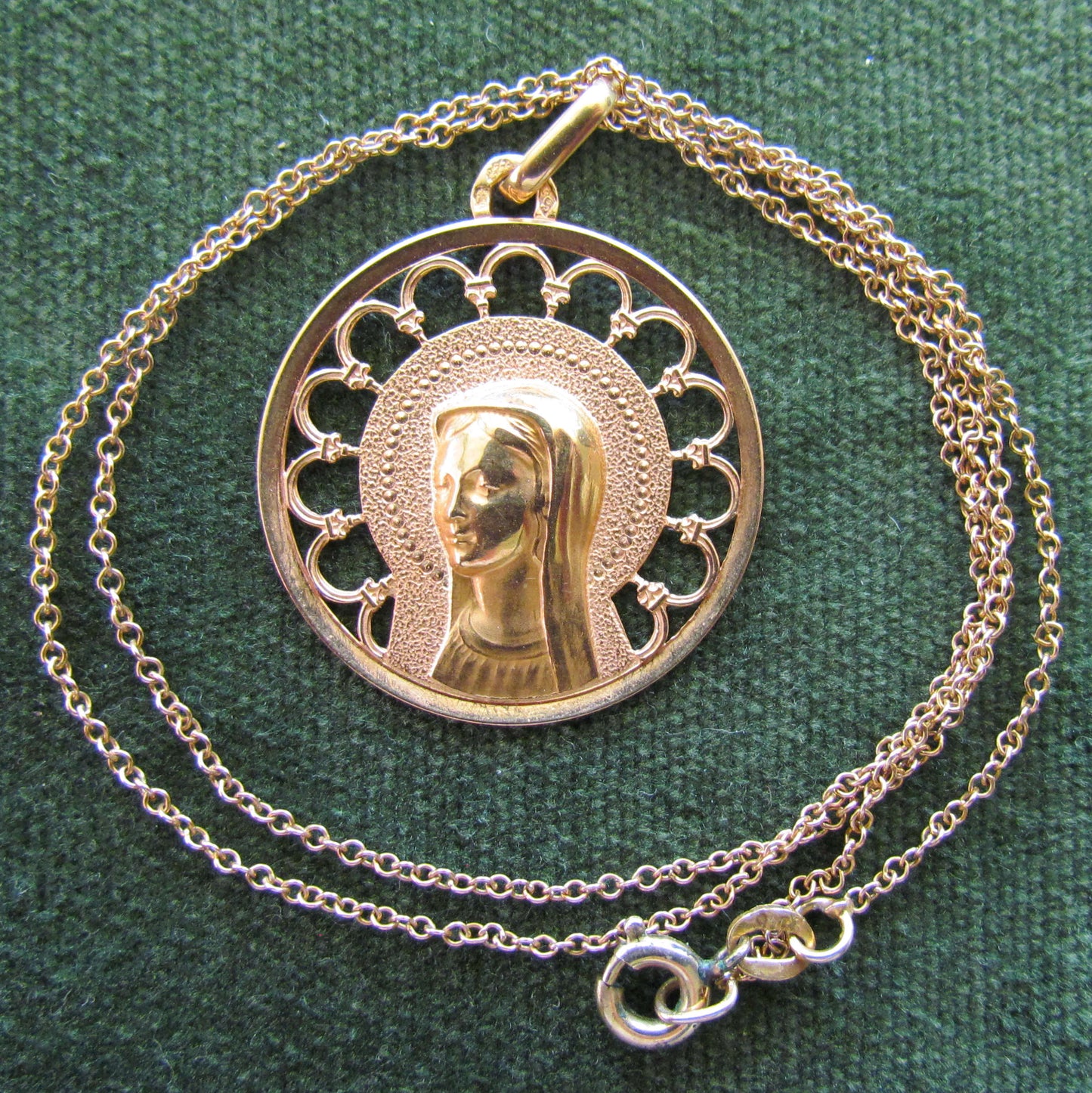18ct Gold Madonna Pendant On A 9ct Gold Chain