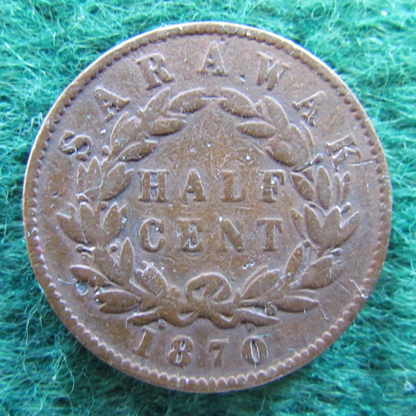 Sarawak 1870 Half Cent Coin C B Brooke Rajah