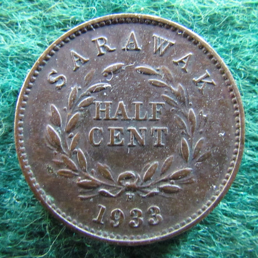 Sarawak 1933 H Half Cent Coin C B Brooke Rajah