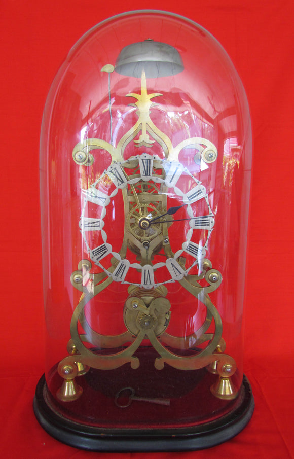 Early 19th Century Skeleton Clock Under Original Glass Dome