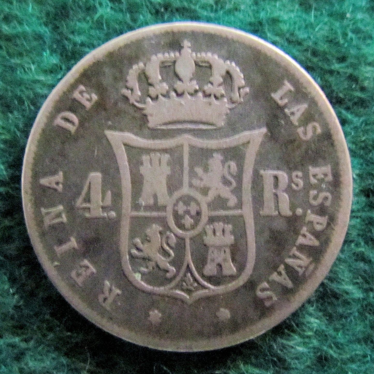 Spanish 1862 4 Reale Coin Queen Isabel II - Circulated