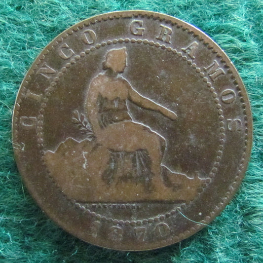 Spanish 1870 5 Centimos Coin Provisional Government - Circulated