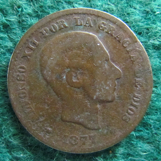 Spanish 1877 5 Centimos Coin Alfonso XII - Circulated