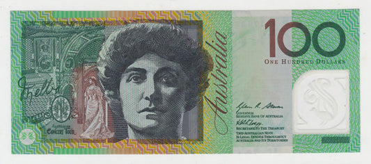 Australian 2008 100 Dollar Stevens Henry Polymer Banknote s/n EL 08735361 - Circulated