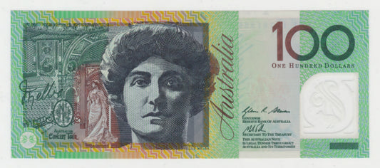 Australian 2014 100 Dollar Stevens Parkinson Polymer Banknote s/n IJ 14781856 - Circulated