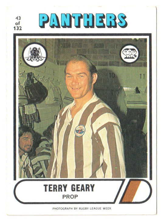 Scanlens 1976 NRL Football Card 43 of 132 - Terry Geary - Panthers