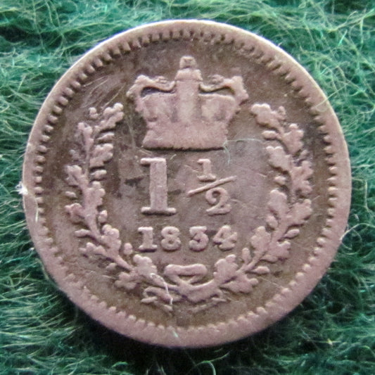GB British UK English 1834 1 1/2 Pence King Geoge IV Coin - 3 Half Pence Coin