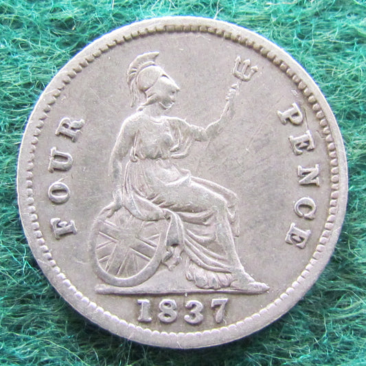 GB British UK English 1837 Four Pence Groat King William IV Coin