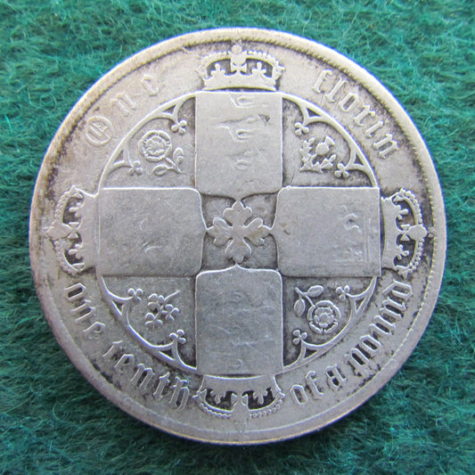 GB British UK English 1853 Gothic Florin 2 Shilling Queen Victoria Coin