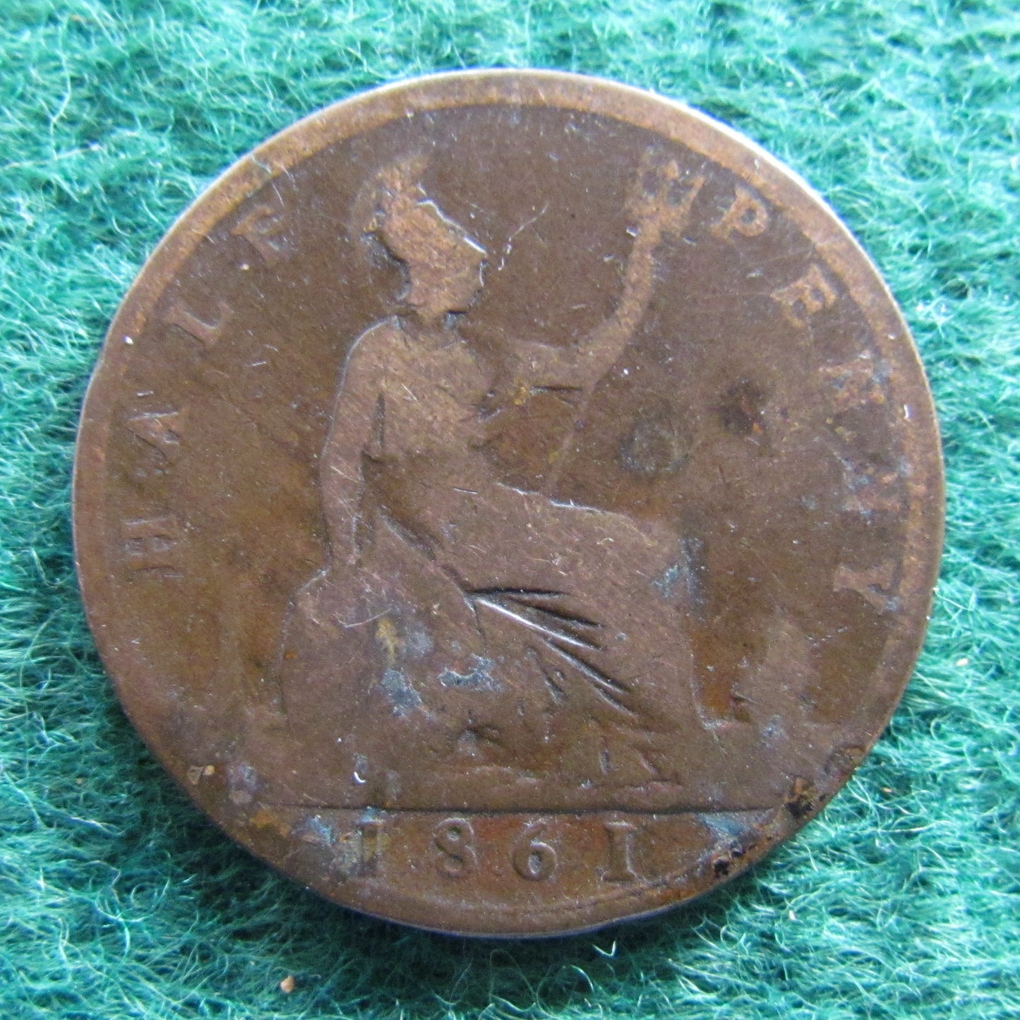 GB British UK English 1861 Half Penny Queen Victoria Coin - Bun Head