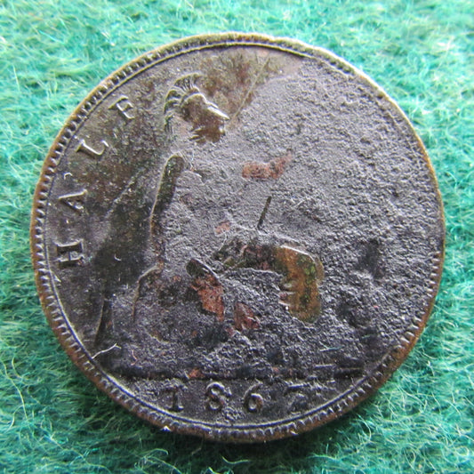 GB British UK English 1867 Half Penny Queen Victoria Coin - Bun Head