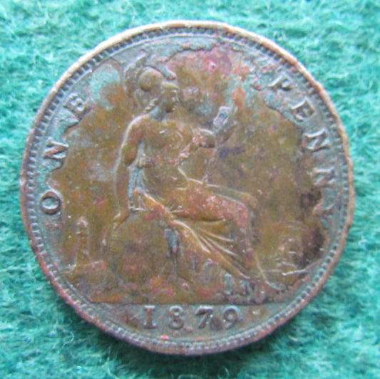 GB British UK English 1879 Penny Queen Victoria Coin - Bun Head