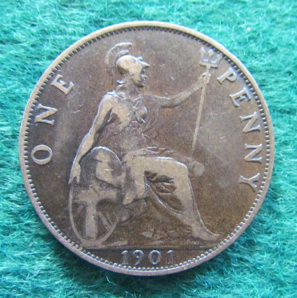 GB British UK English 1901 Penny Queen Victoria Coin Circulated