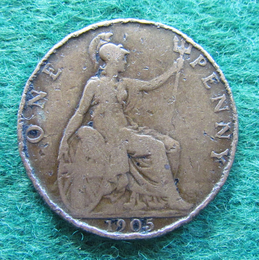GB British UK English 1905 Penny King Edward VII Coin Circulated